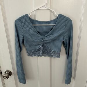 Blue crop top with lace